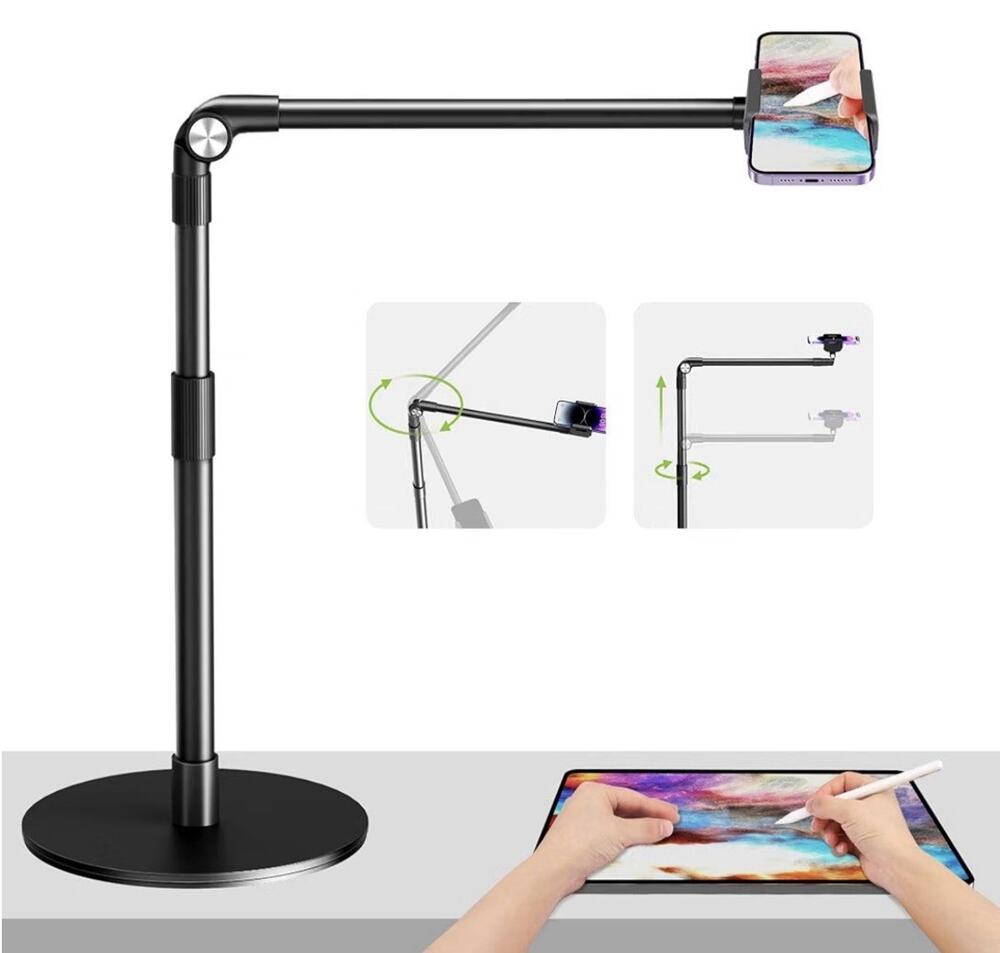 Heavy Duty Aluminum Overhead Stand, 15 in Long Arm iPhone Holder for Video Re...